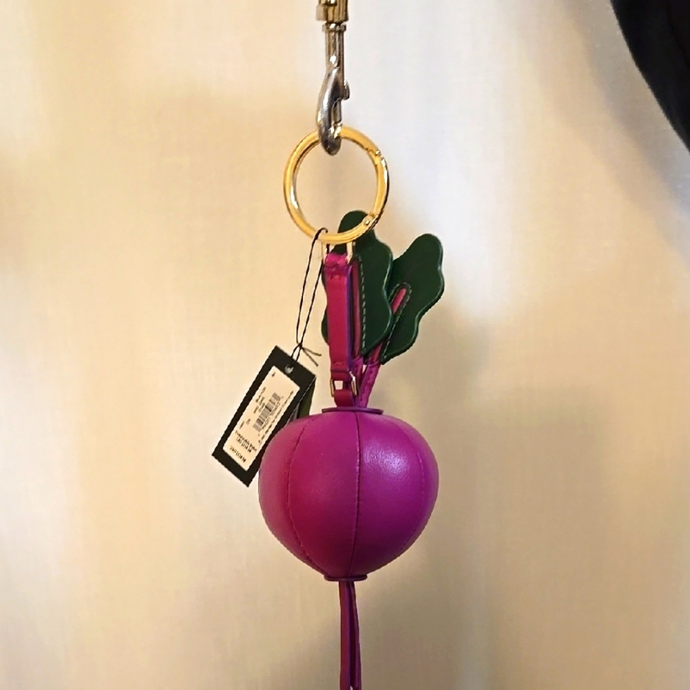 Kate Spade Beet Vegetable Keychain with Green Leaf NWT